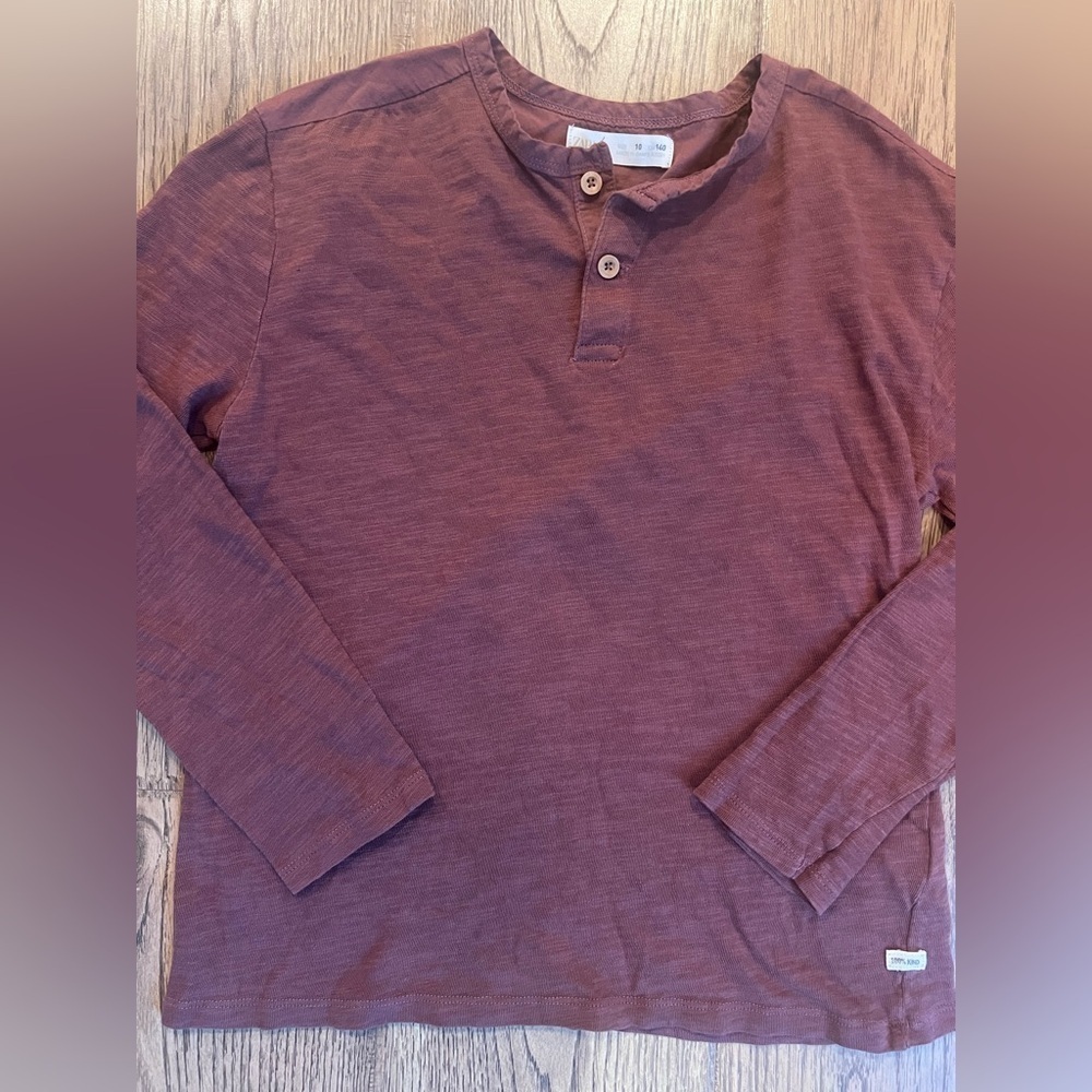 Zara Boys Henley Long Sleeve Tee Mauve NWOT Size 10